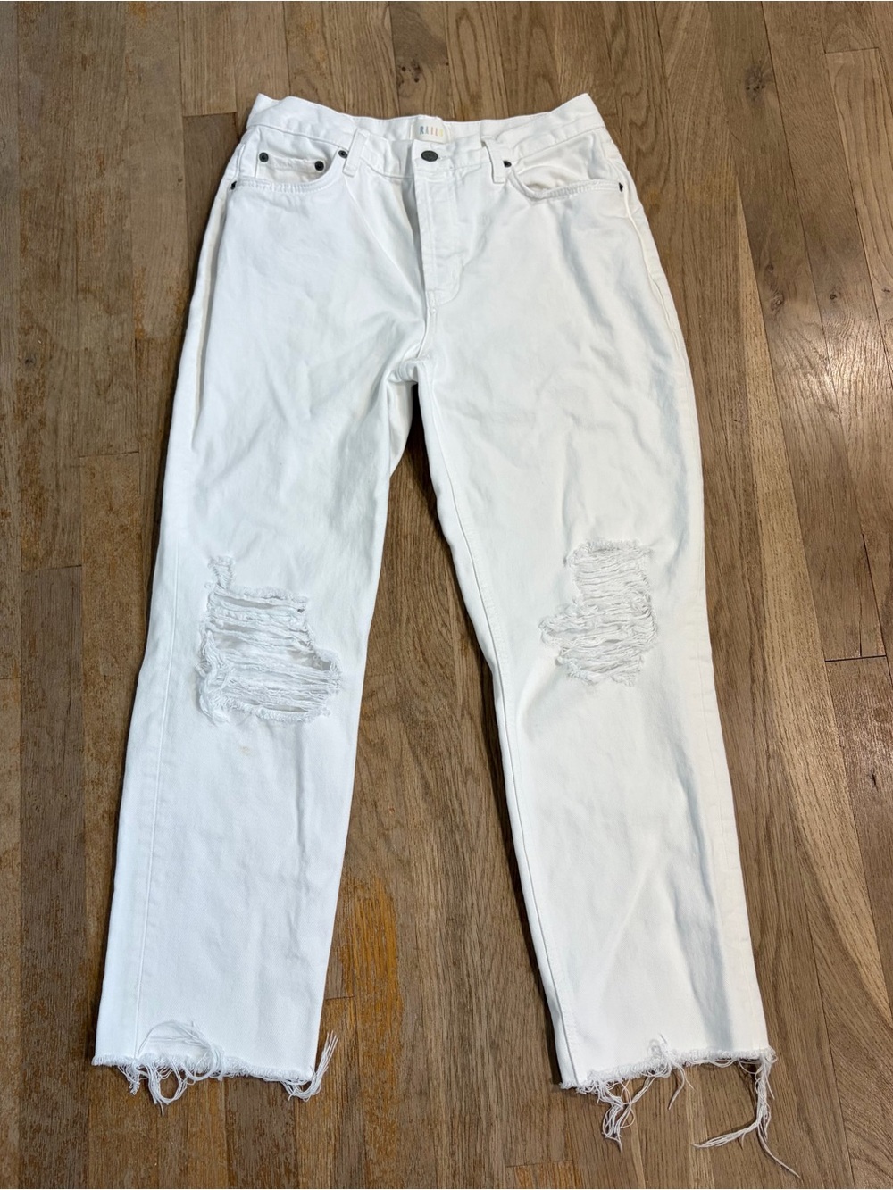 Rails White Distressed Slouchy Straight Leg Jeans Raw Hem Size 28